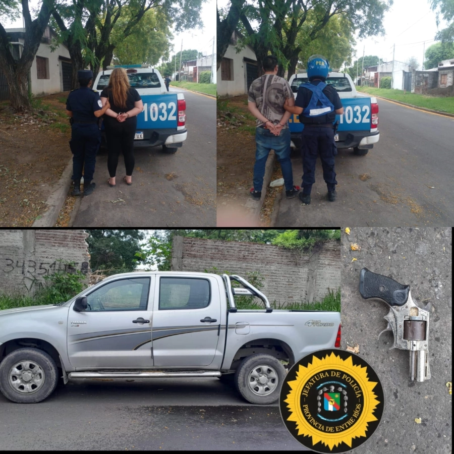 Persecuci&oacute;n policial tras choque deriv&oacute; en el secuestro de un rev&oacute;lver y dos detenidos. (foto: Policía de Entre R&iacute;os)