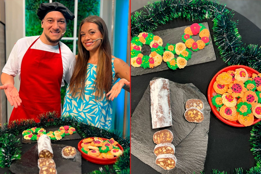 Sebasti&aacute;n Celecias y Sol Stettler con el turr&oacute;n de chocolate y galletitas danesas. (Elonce)
