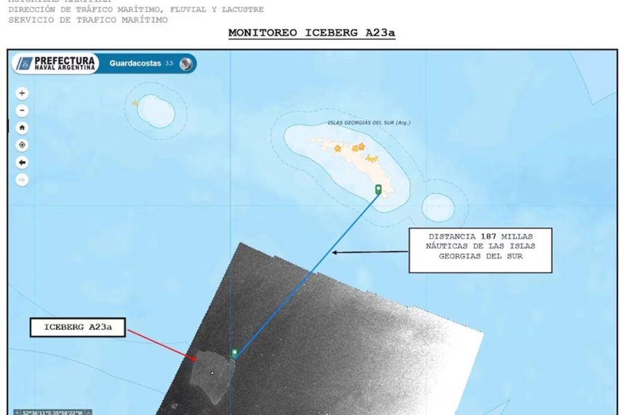El plano del trayecto del iceberg rumbo al archipi&eacute;lago argentino. Foto: Infobae.