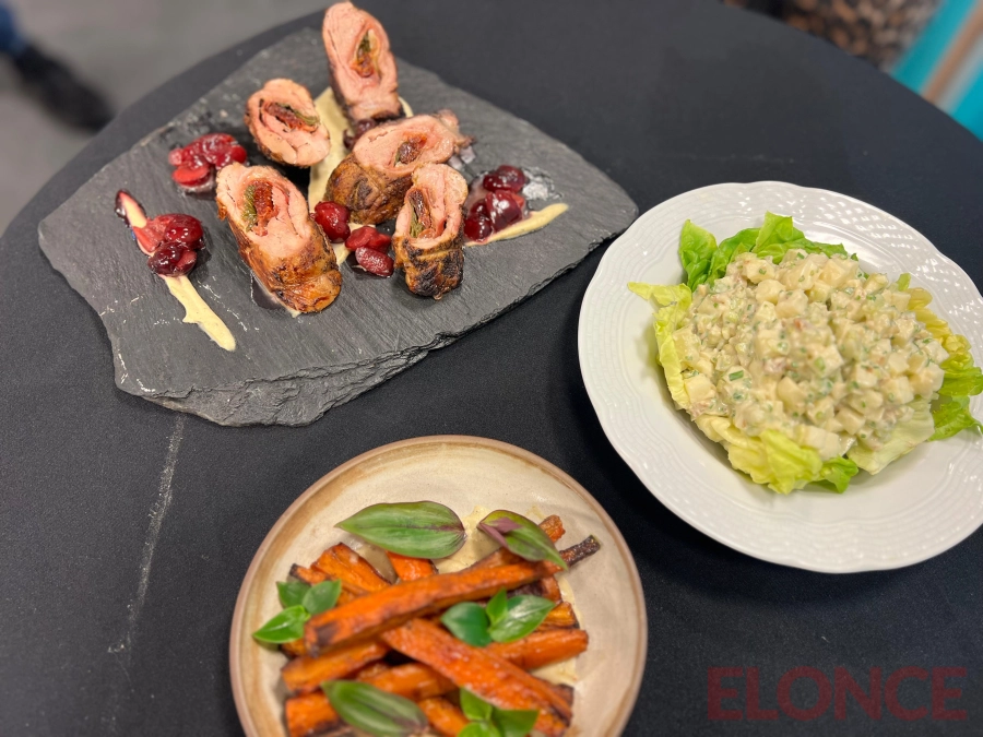 Lomo de cerdo con salsa de ciruelas y ensalada waldorf. (foto: Elonce)