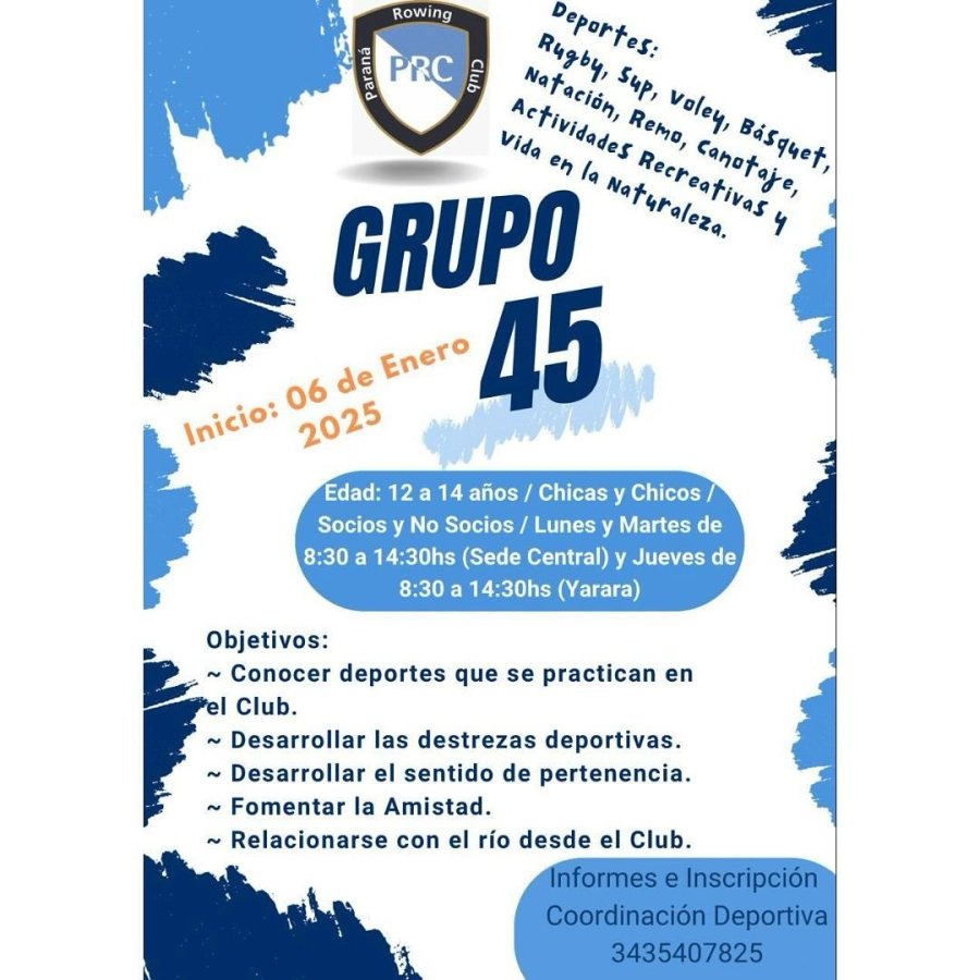Grupo 45 es una oportunidad para practicar deportes y hacer amigos, en un ambiente seguro en el Paran&aacute; Rowing Club. (foto: PRC)