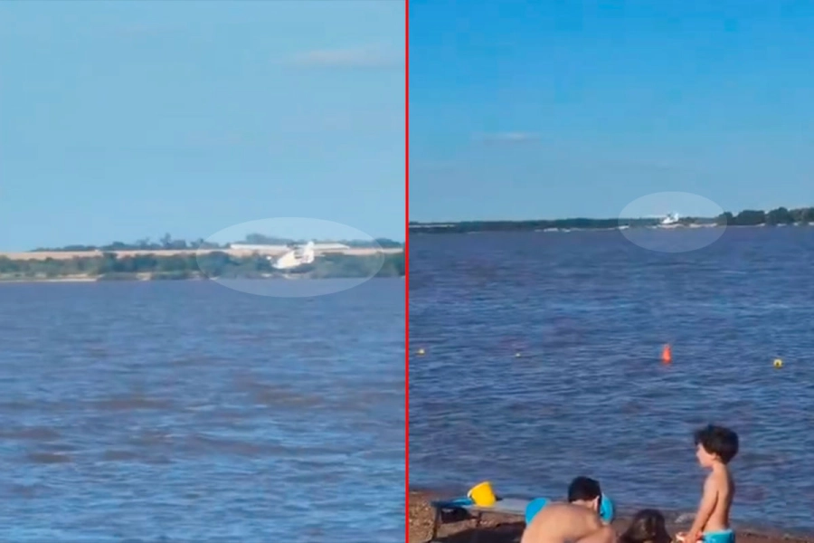 Una avioneta hizo vuelo rasante en el agua en la Isla del Puerto. (Captura La Pir&aacute;mide).