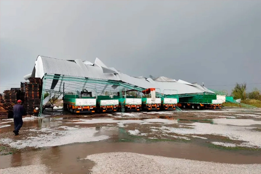 El granizo provoc&oacute; destrozos en los galpones de empresa de transportes. (Sitio Andino)