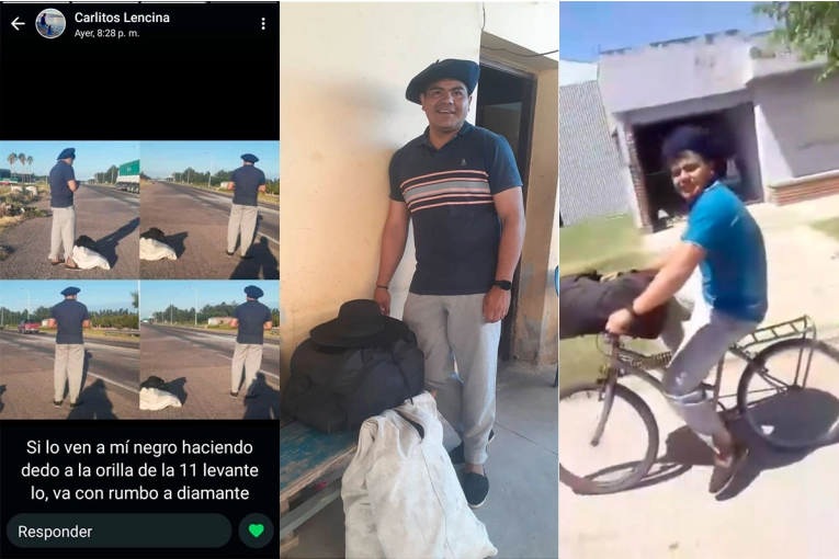 Jinete viaja a dedo y en bicicleta rumbo a Diamante: “¡Que Dios sea tu guía!”