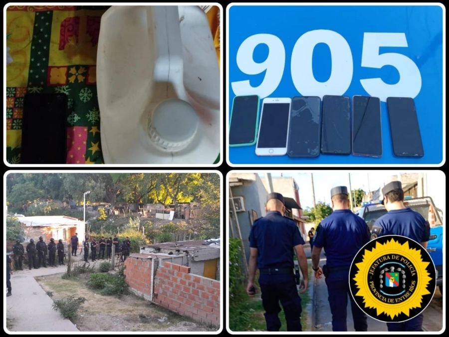 La Polic&iacute;a allan&oacute; 11 domicilios en Villa Huesito. (foto Polic&iacute;a de Entre R&iacute;os)