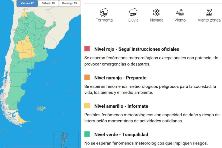 Las zonas en alerta por tormentas. SMN