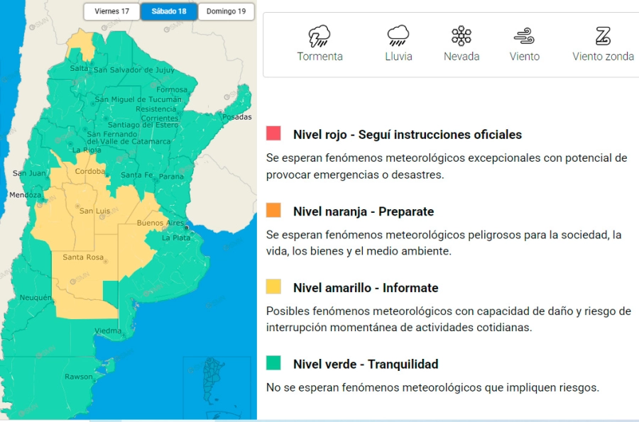 Gran parte del centro del pa&iacute;s en alerta por tormentas el s&aacute;bado. SMN