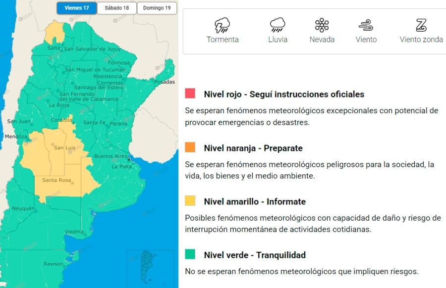 Zona en alerta por tormentas para hoy. SMN