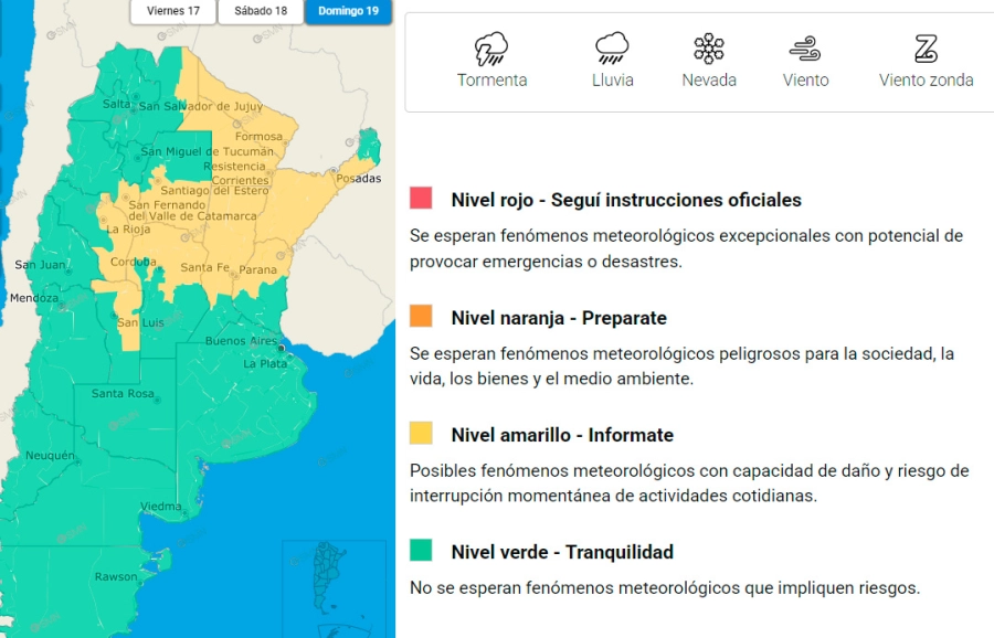 Zona en alerta para el domingo. SMN