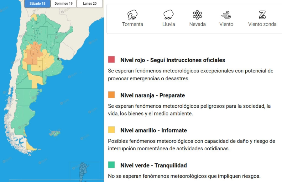La zona en alerta por tormentas este s&aacute;bado. SMN