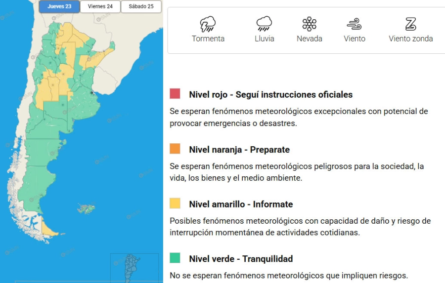 Provincias en alerta este jueves por tormentas. SMN