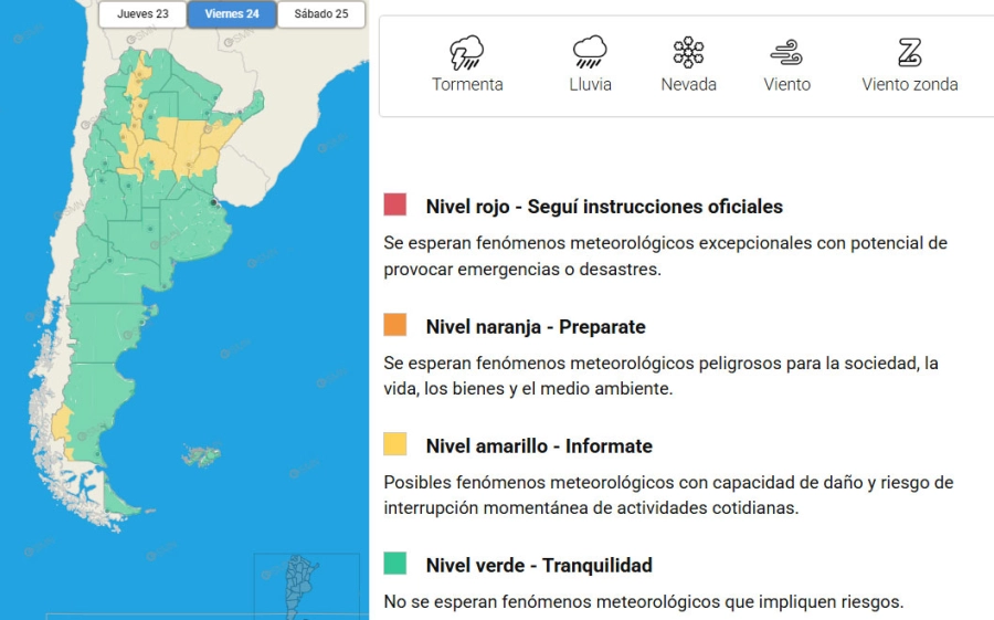 Provincias en alerta este viernes por tormentas. SMN