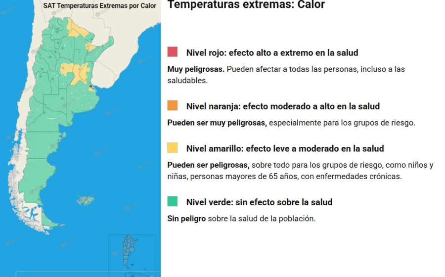 Las zonas en alerta por temperaturas extremas. SMN