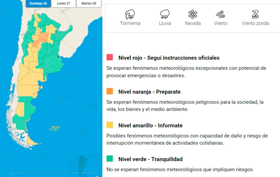 Provincias en alerta por tormentas. SMN
