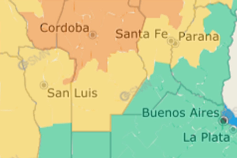 Una zona de Entre Ríos bajo alerta por tormentas fuertes, granizo y actividad eléctrica