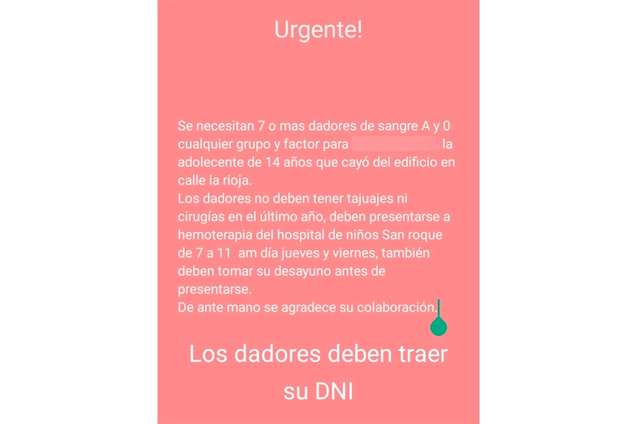 El pedido de sangre para la adolescente