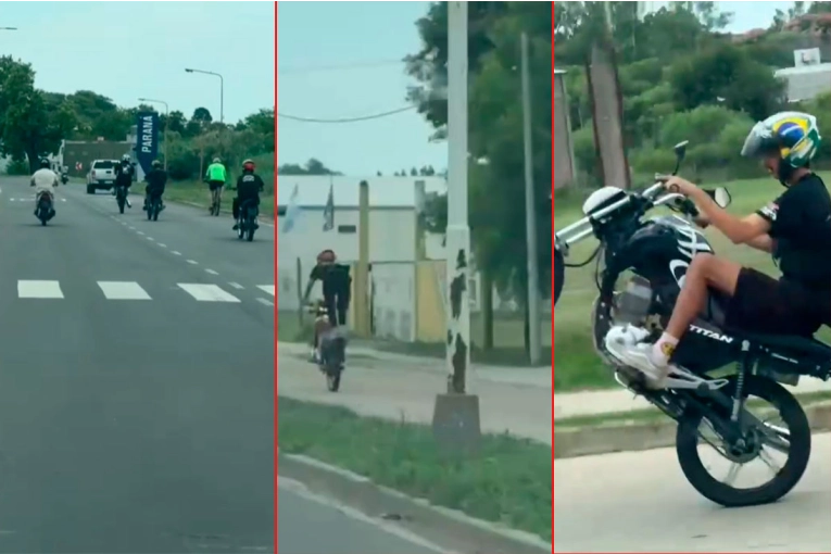 Video: observan a grupo de motociclistas haciendo piruetas en el ingreso a Paraná