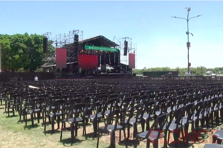 Así luce el predio para la Fiesta Nacional del Mate: pruebas de sonidos, pantallas y más