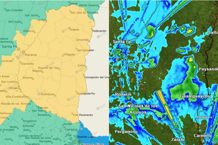 Emitieron alerta amarilla por tormentas para Entre Ríos