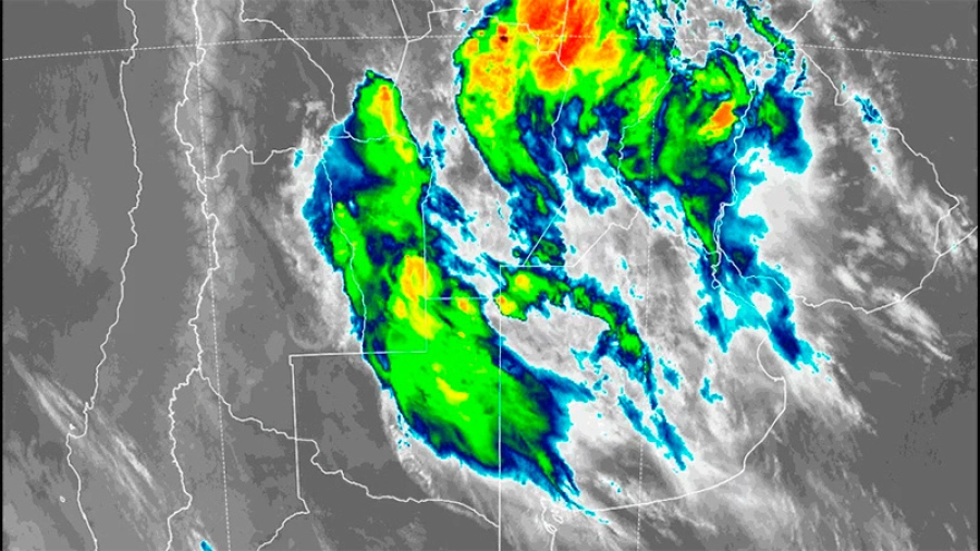Las tormentas avanzan sobre el territorio entrerriano (imagen de satélite - SMN)