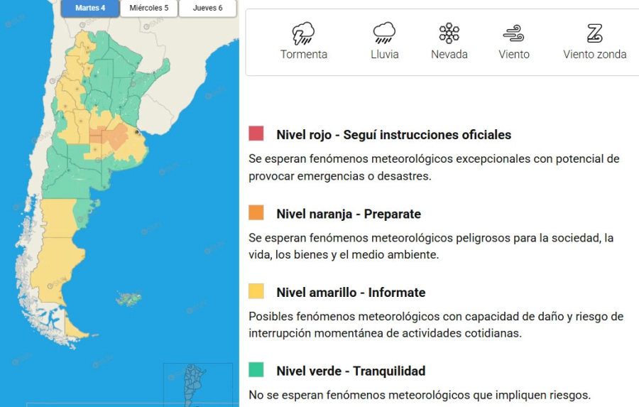 Provincias en alerta por tormentas y lluvias. SMN