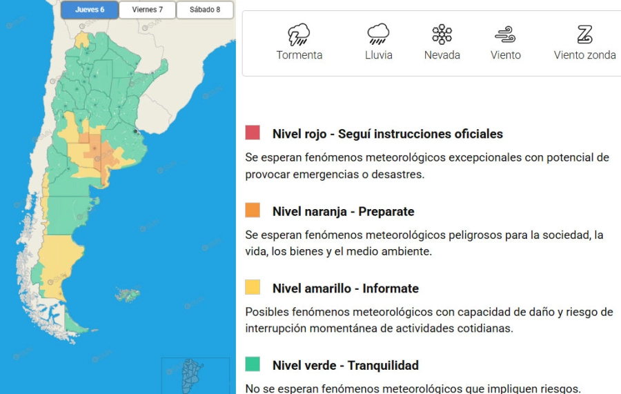 Las zonas en alerta por tormentas. SMN