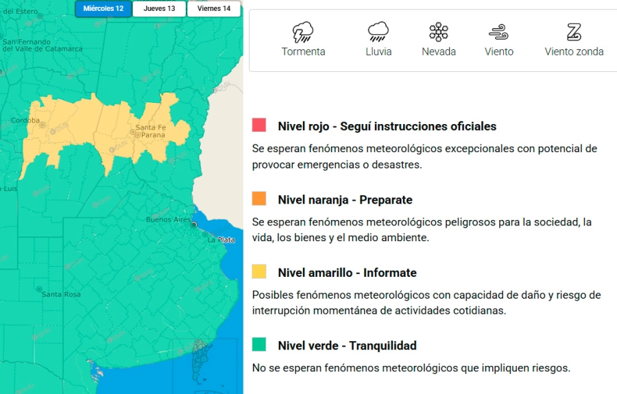 Las zonas en alerta por lluvias. SMN