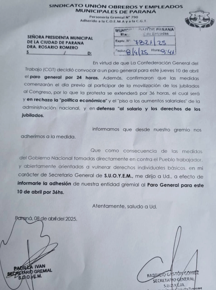 El comunicado de SUOYEM