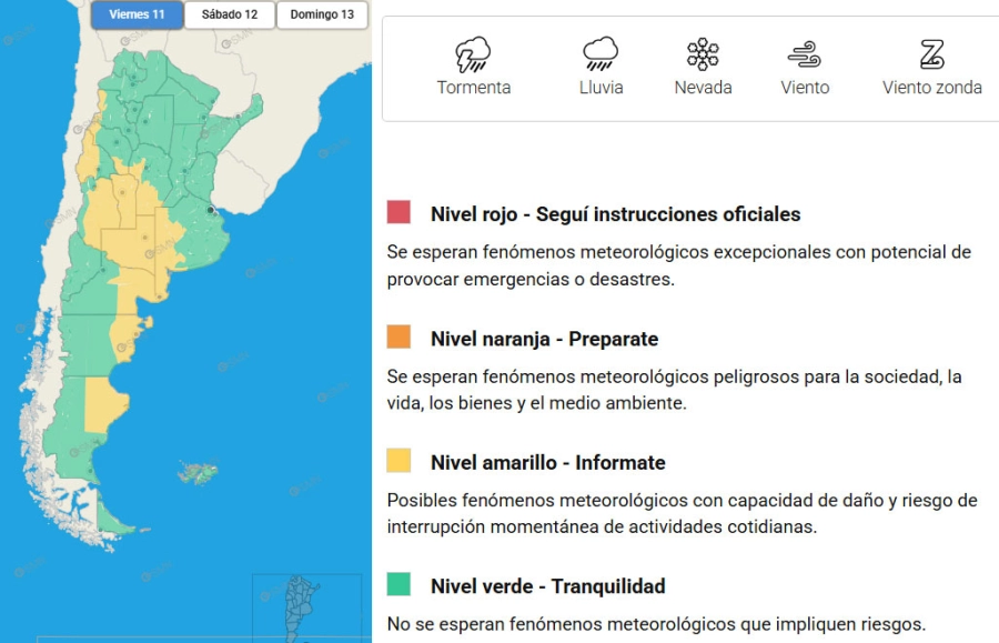 Provincias en alerta. SMN