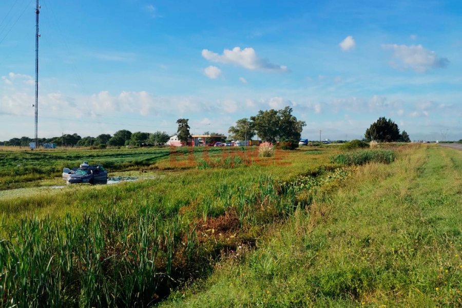La Fiat Toro qued&oacute; entre los dos carriles de la Autov&iacute;a 14 en una zona de ba&ntilde;ados (foto Polic&iacute;a de Entre R&iacute;os)