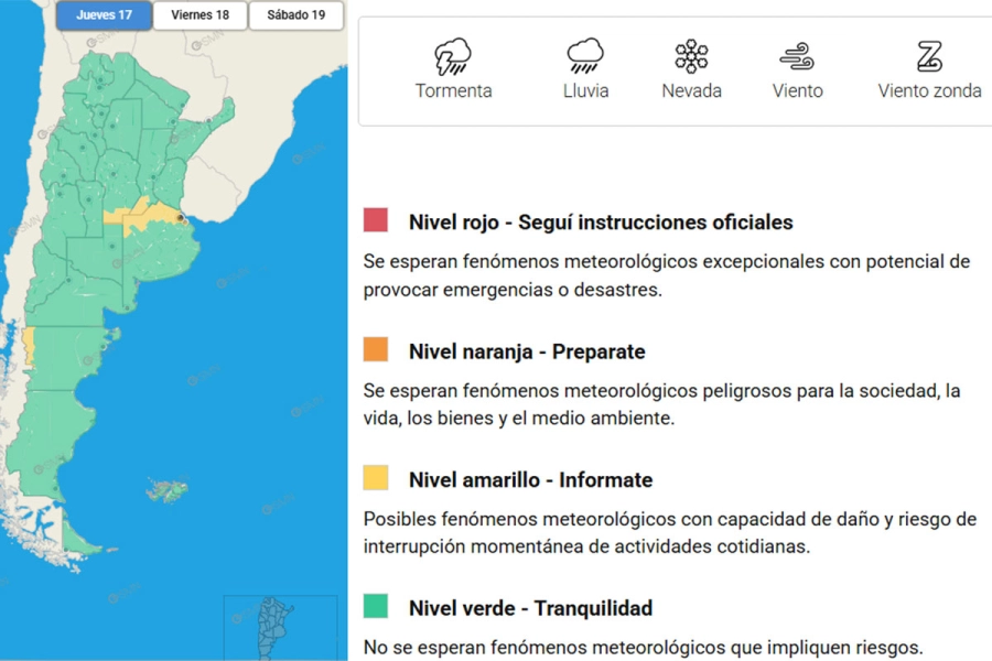 Las zonas en alerta. SMN