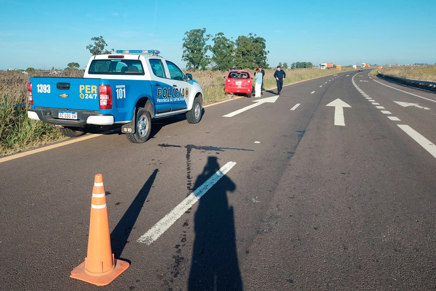 Conductora destrozó su auto al chocar contra el guardarrail de ruta nacional 18 (foto Policía de Entre Ríos)