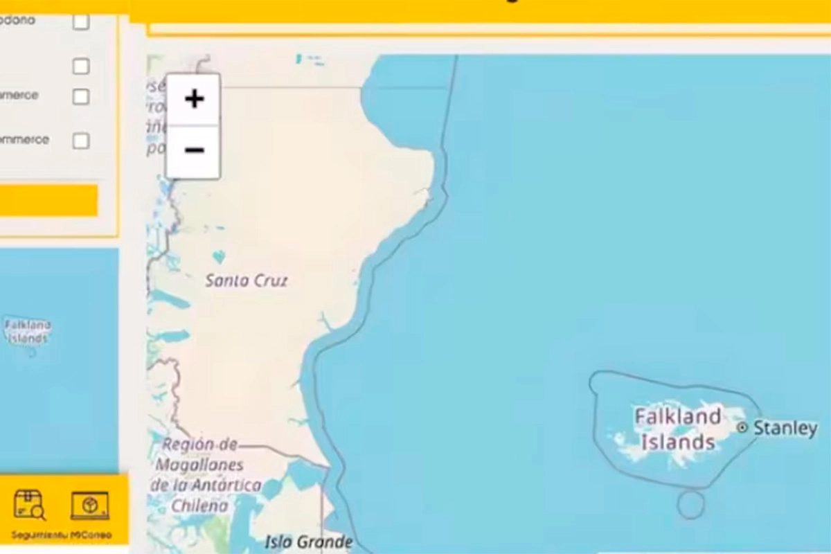 El mapa del Correo Argentino en el que las Malvinas figuraban como "Falkland Islands" El mapa del Correo Argentino en el que las Malvinas figuraban como "Falkland Islands"
