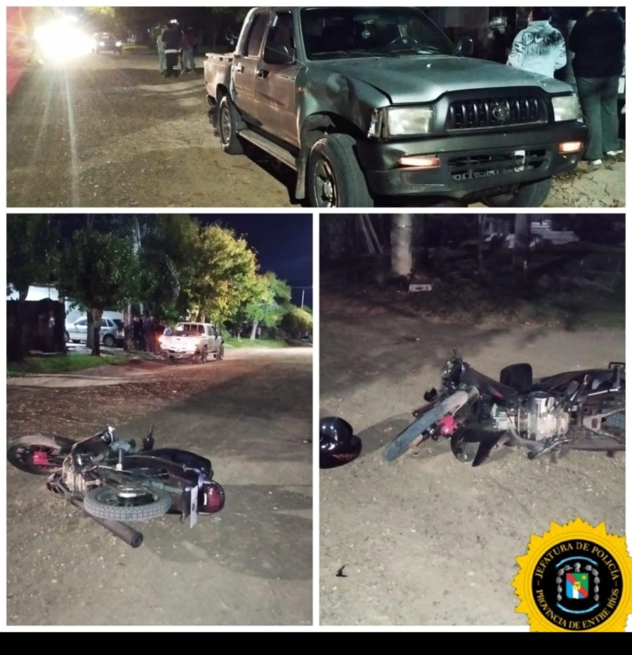 Joven sufri&oacute; lesiones de consideraci&oacute;n tras choque entre moto y camioneta en Chajar&iacute; (foto Polic&iacute;a de Entre R&iacute;os)