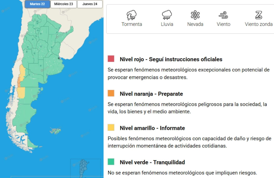 Provincias en alerta. SMN