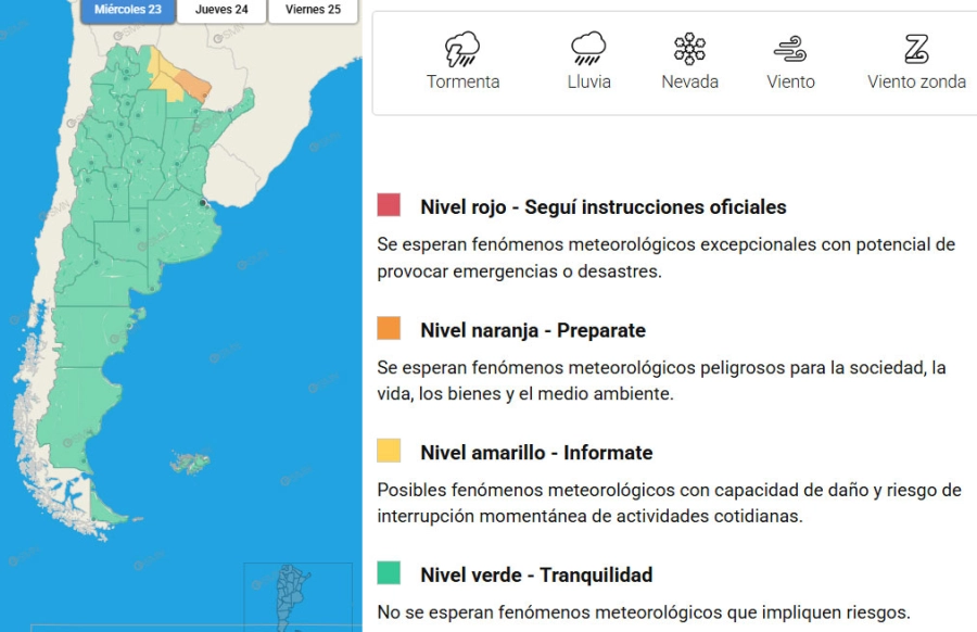 Provincias en alerta este miércoles. SMN