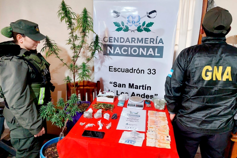 Decomisaron cocaína, plantas de marihuana, dinero en efectivo, balanzas de precisión, elementos de fraccionamiento y un arma de fuego (foto Gendarmería Nacional)