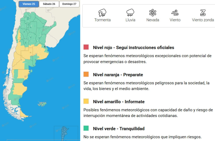 Las provincias bajo diversos alertas. SMN