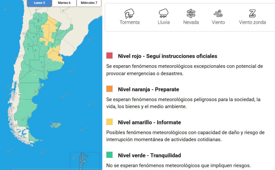 Zonas en alerta por tormentas. SMN