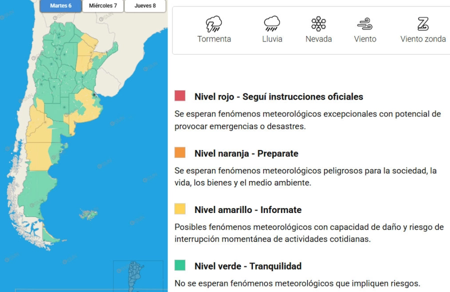Provincias en alerta por fenómenos meteorológicos. SMN