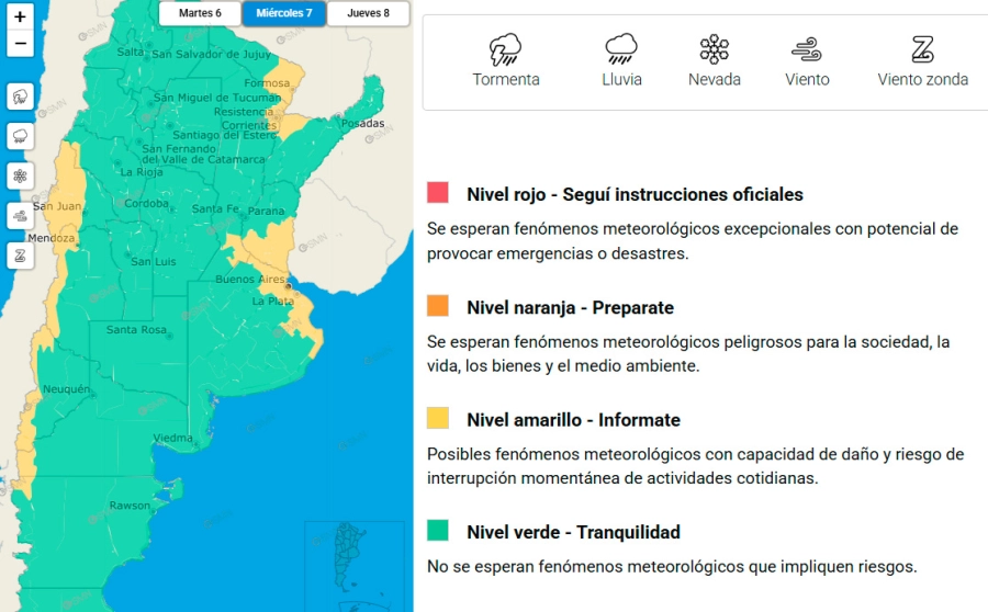 Nueva alerta por tormentas para una zona de Entre Ríos. SMN