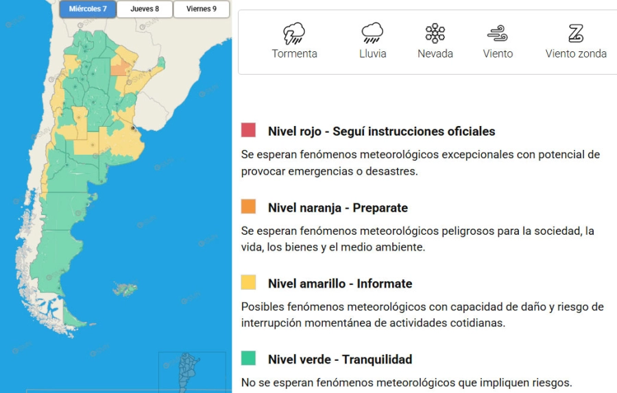 rovincias en alerta por fenómenos meteorológicos. SMN