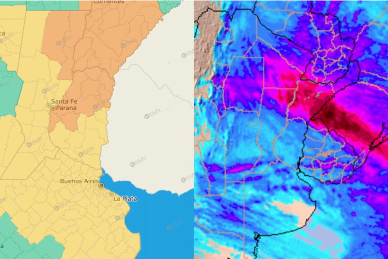 Entre Ríos está bajo alerta amarilla y naranja por tormentas