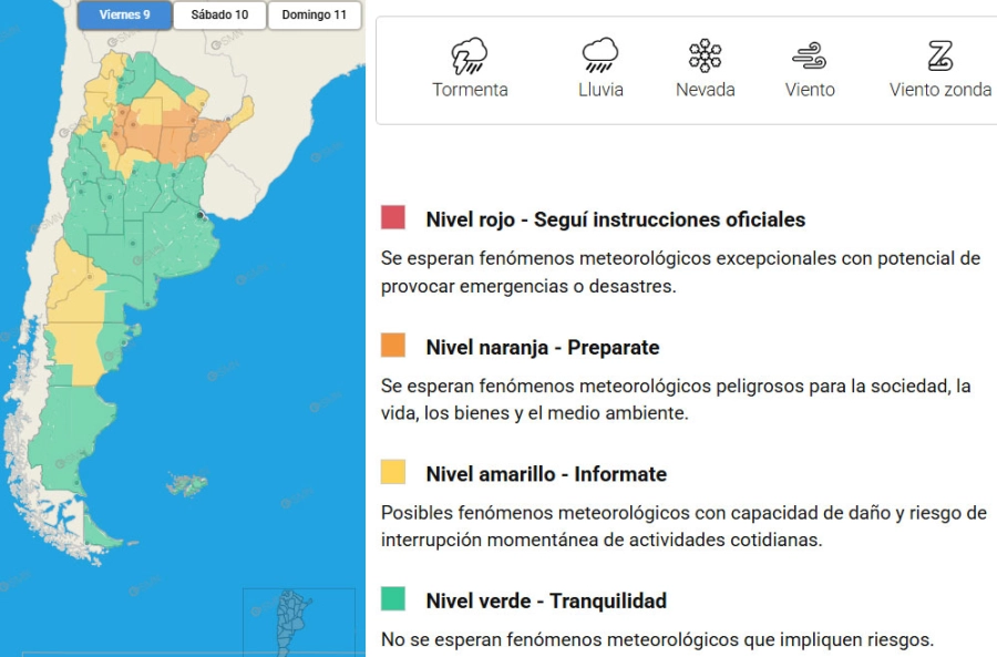Provincias en alerta por fenómenos meteorológicos. SMN