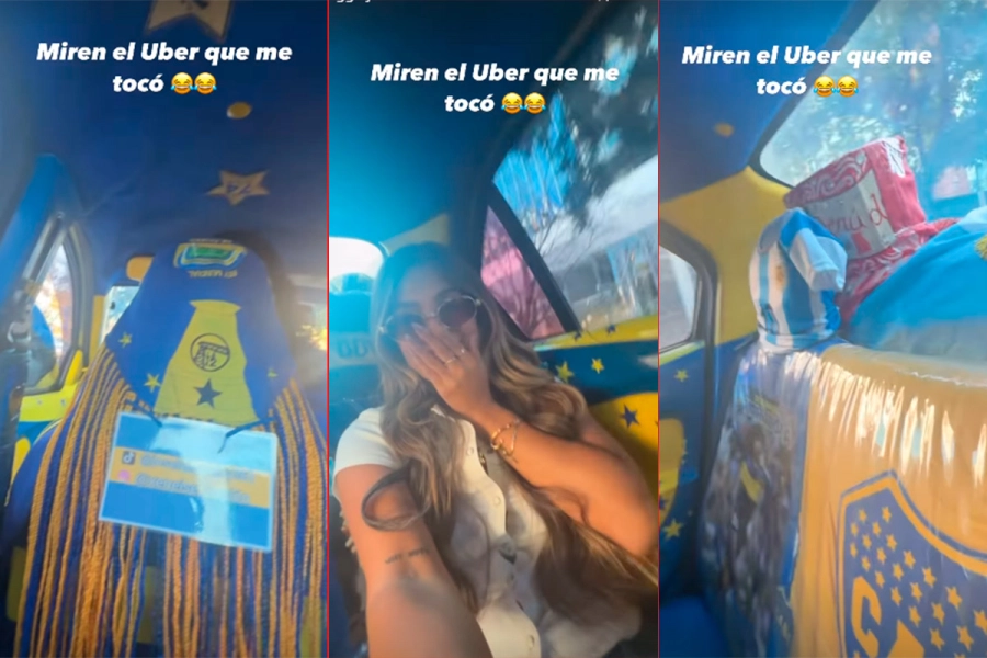 Julieta Poggio en un taxi decorado con los colores de Boca Juniors (foto Instagram)