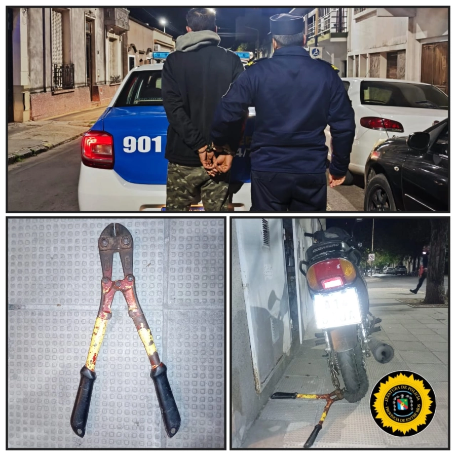 Detuvieron a dos personas que intentaban robar una moto en pleno centro de Paran&aacute; (foto Polic&iacute;a de Entre R&iacute;os)