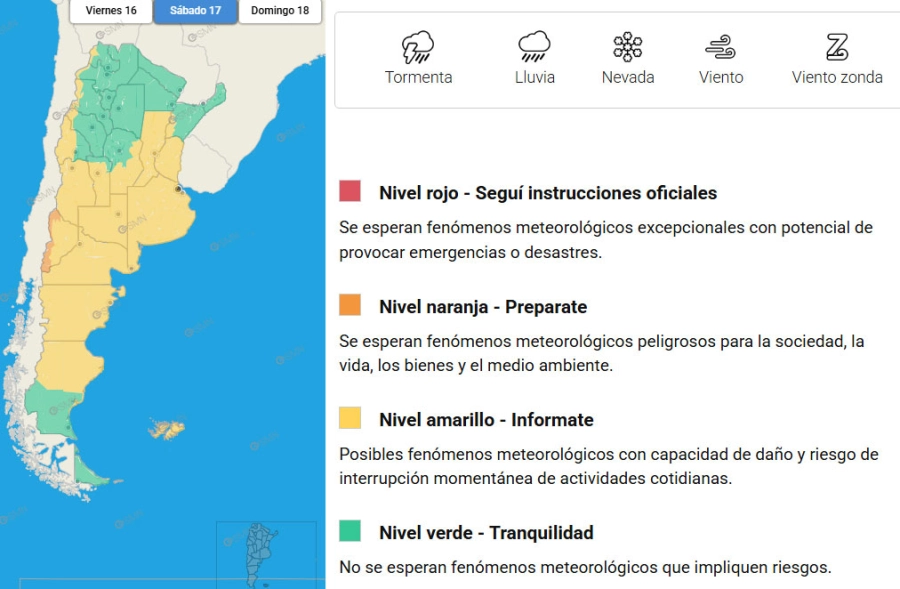 Alerta por tormentas para este sábado. SMN