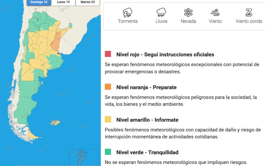 Provincias en alerta por fen&oacute;menos meteorol&oacute;gicos. SMN