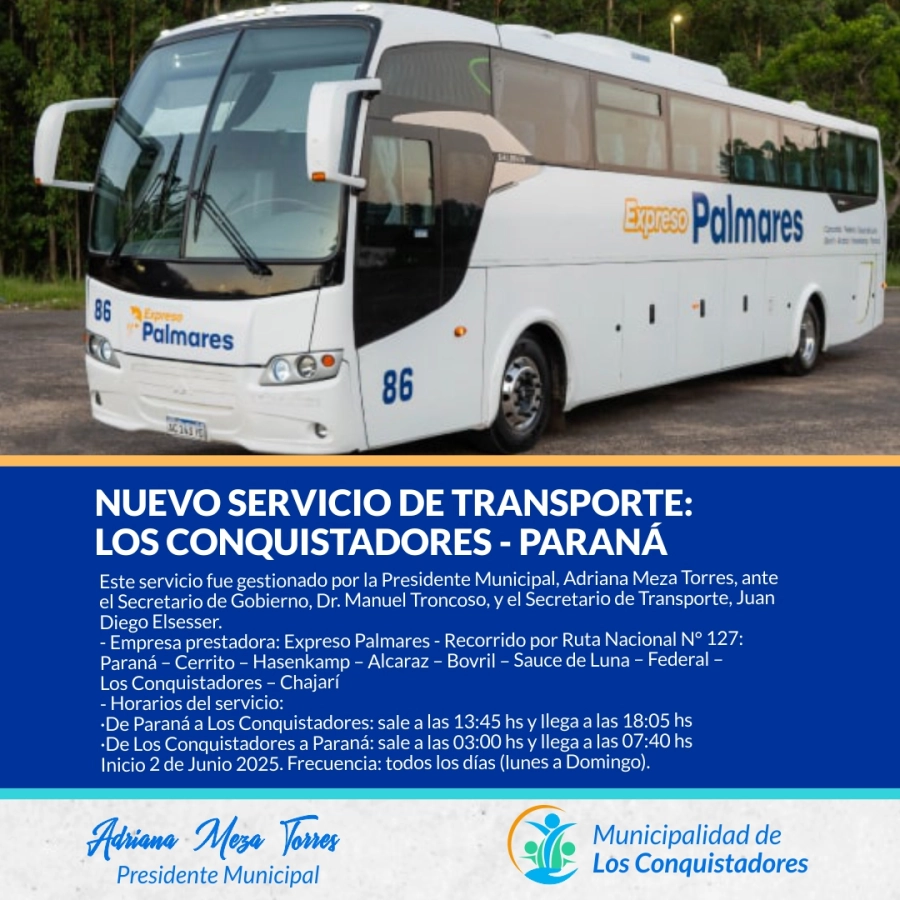 Nuevo servicio de transporte p&uacute;blico entre Los Conquistadores y Paran&aacute;