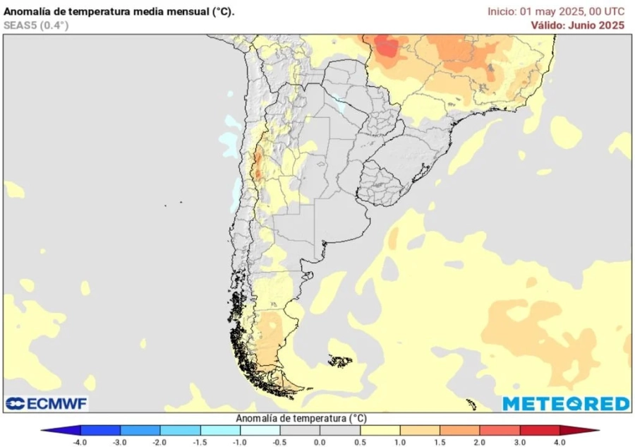 Anomalías térmicas para junio. Meteored